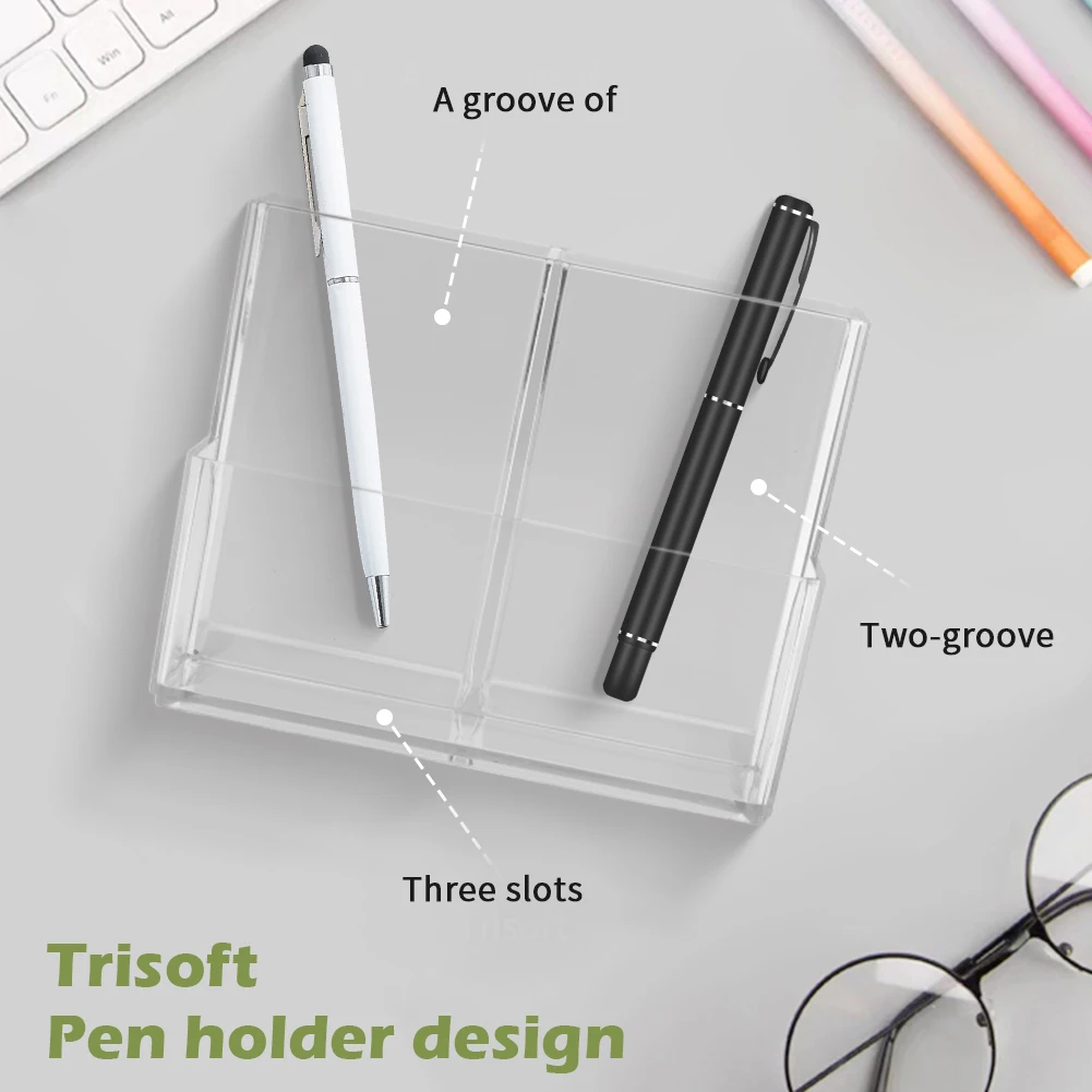 حامل قلم بلاستيكي شفاف للقرطاسية المكتبية ، قلم ممحاة مع 3 فتحات ، مكتب منزلي ، طلاب ، بسيط ، مدرسة ، مساطر مقاومة للاهتراء