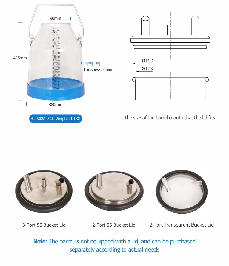 

Прозрачное ведро для молока, контейнер для молока с FDA, аутентификация SGS для доильной машины для коровы