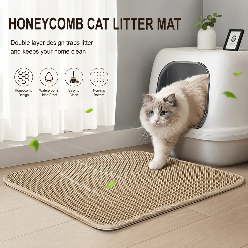Comfortable Cat Litter Mat with Honeycomb Design