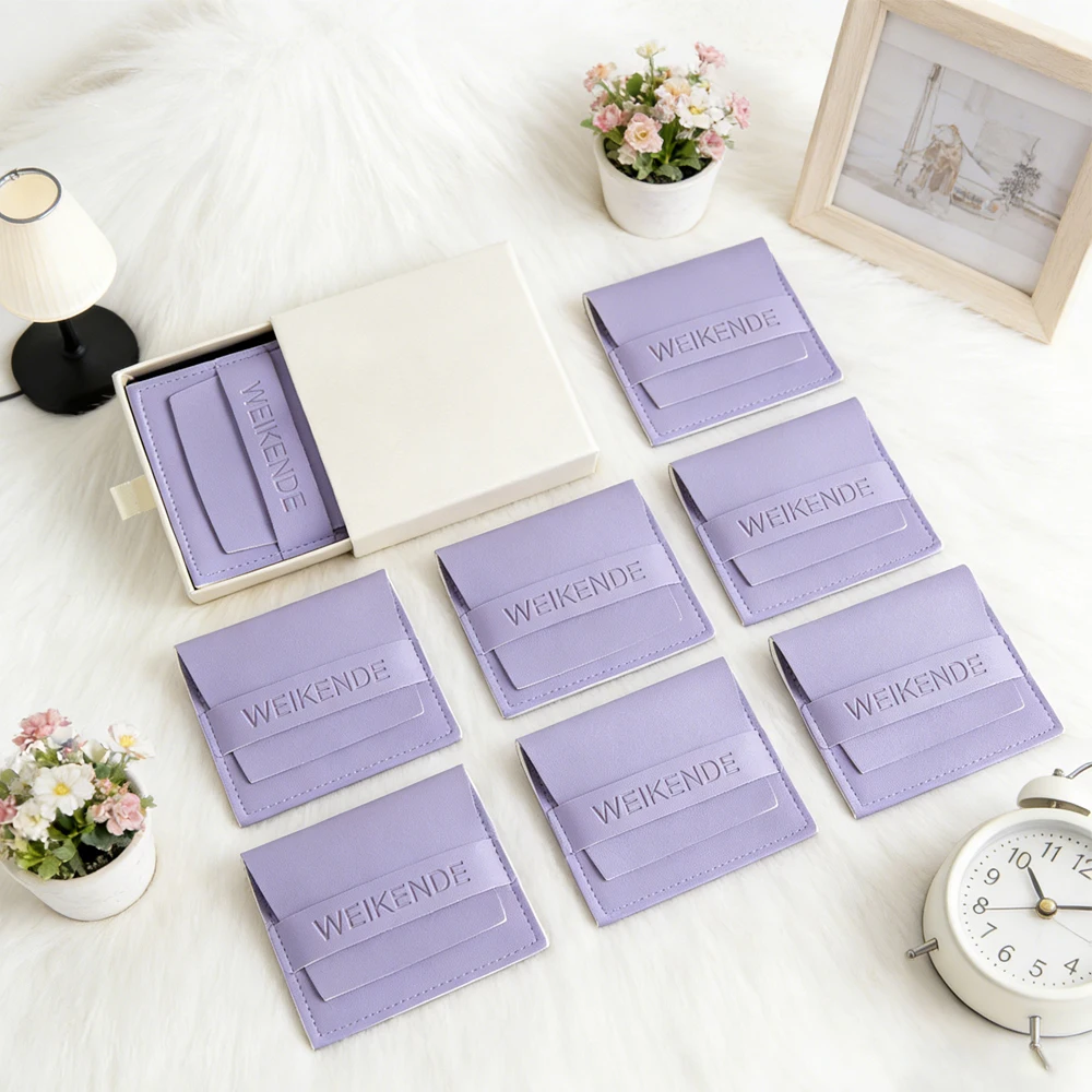 

50Pcs/Lot Custom Logo Earring Necklace Packaging Bag Purple PU Leather Jewelry Suede Envelopes Flap Pouch Travel Organizer Sack