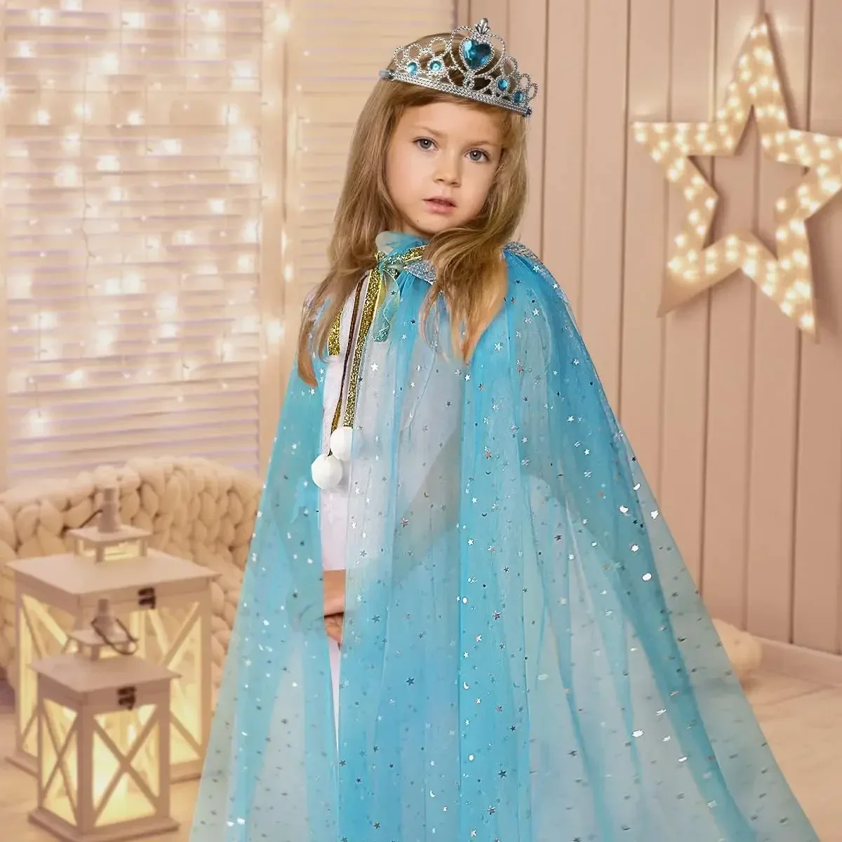 مجموعة عباءة الأميرة على شكل تاج الهالوين، عباءة شال ترتر، مجموعة حقيبة يد صغيرة، هدية عيد الميلاد، زي الأميرة اللطيف والأنيق