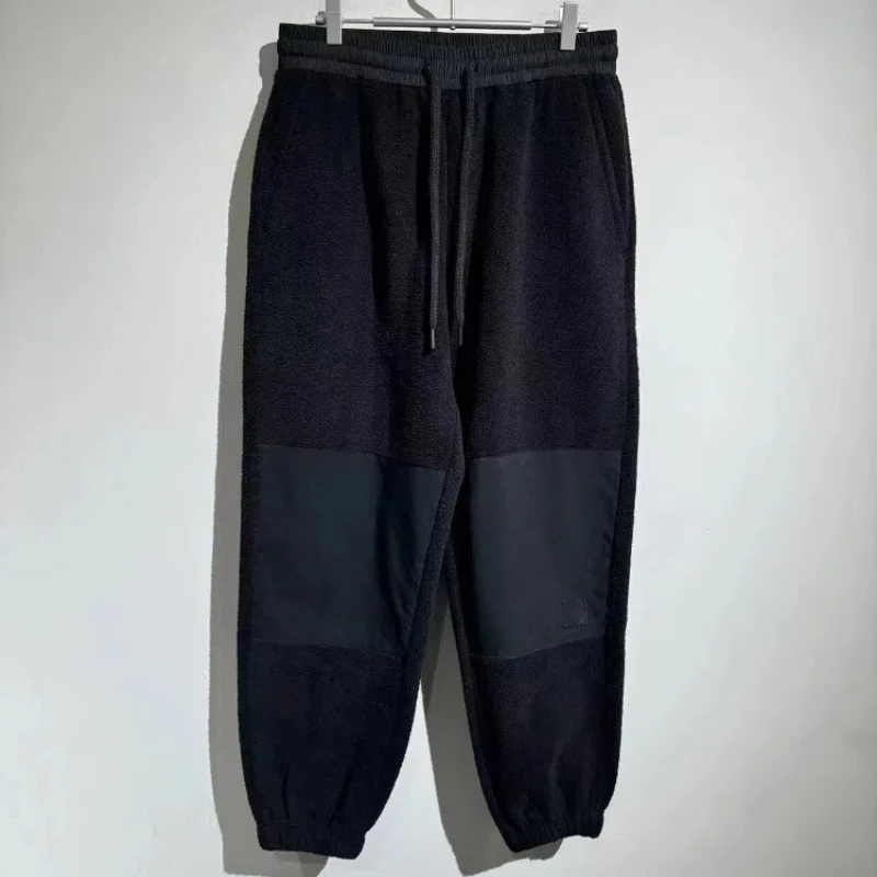 24AW New Clashing Color One Piece Fleece Casual Pants Thickened Sweatpants Man Trousers Odzież męska Y2k