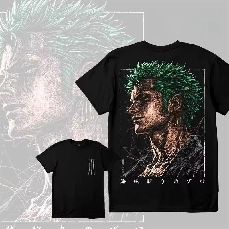 

2025 New Japanese Anime Zoro Men's T-Shirt, 100% Cotton Men's Summer Casual Sports Comfortable and Breathable T-Shirt