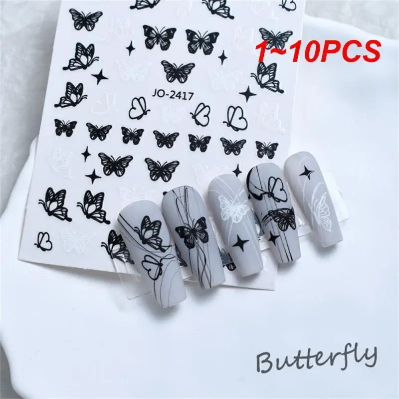 1~10PCS Black and White Butterfly Moon Flower Nail Art Stickers Nail Decoration Nail Decals Nail Art Supplies Press Nails