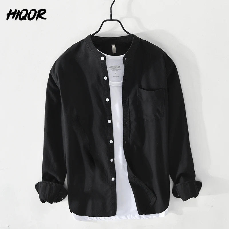 HIQOR Brand Blouses Fashion Simple Men\'s Casual Shirt 2024 New High Quality 100%Cotton Oxford Fabric Male Vintage Shirts For Men