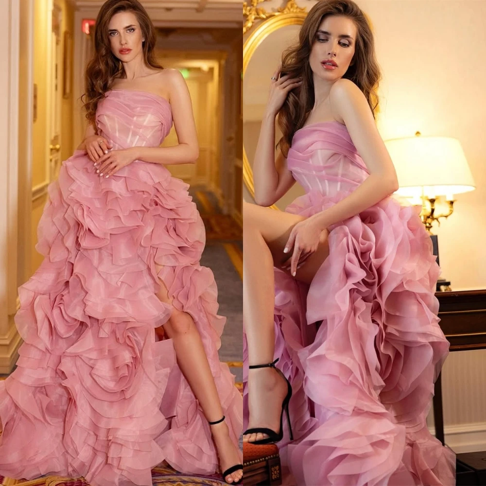 

Customized Elegant Organza Strapless Evening Dress Classic A-Line Prom Dresses Temperament Flowers Special Occasion Gowns