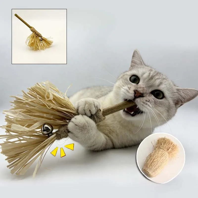 Cat Teaser Stick Toy Teasing Sounding Bell Wooden Stick Teeth Grinding Kitten Toy Interactive Knot Bite-resistant Cat Toy
