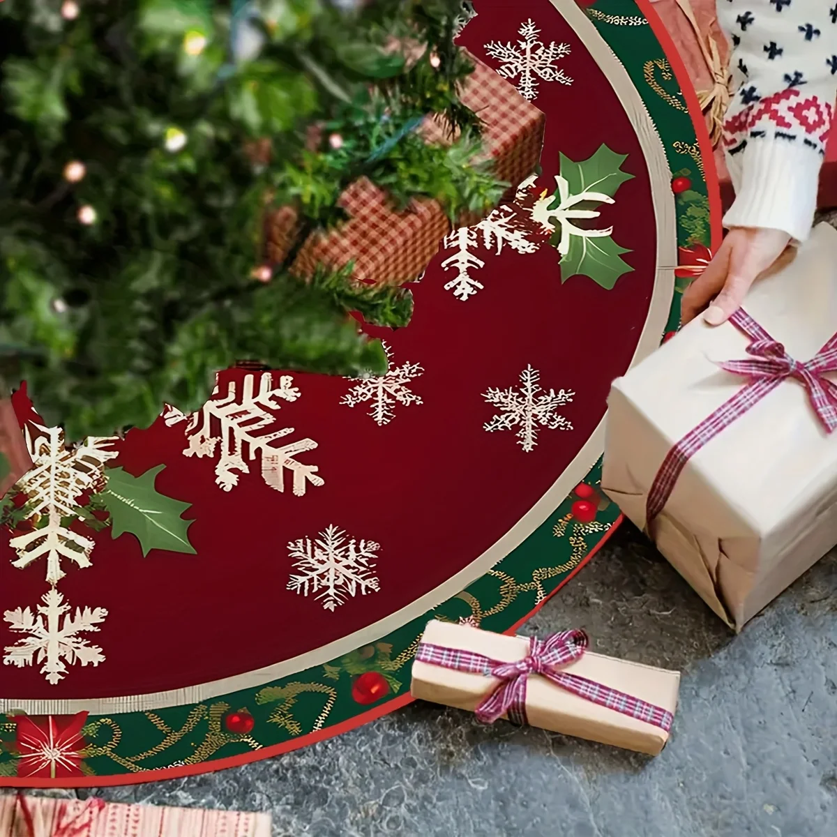 تنورة شجرة عيد الميلاد مطبوعة على شكل ندفة الثلج من VIKAMA مثالية لغرفة المعيشة، اختيار متين لديكورات المنزل الاحتفالية