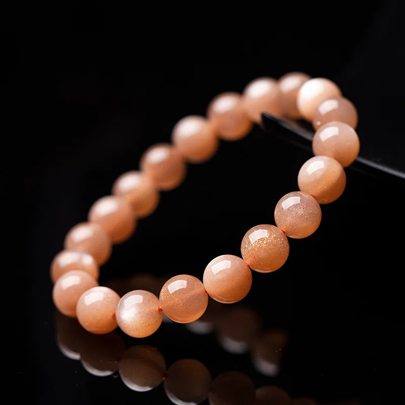 Natural Orange Yellow Moonstone Golden Sand Eye Sunstone Single Circle round Beads Bracelet Men and Women