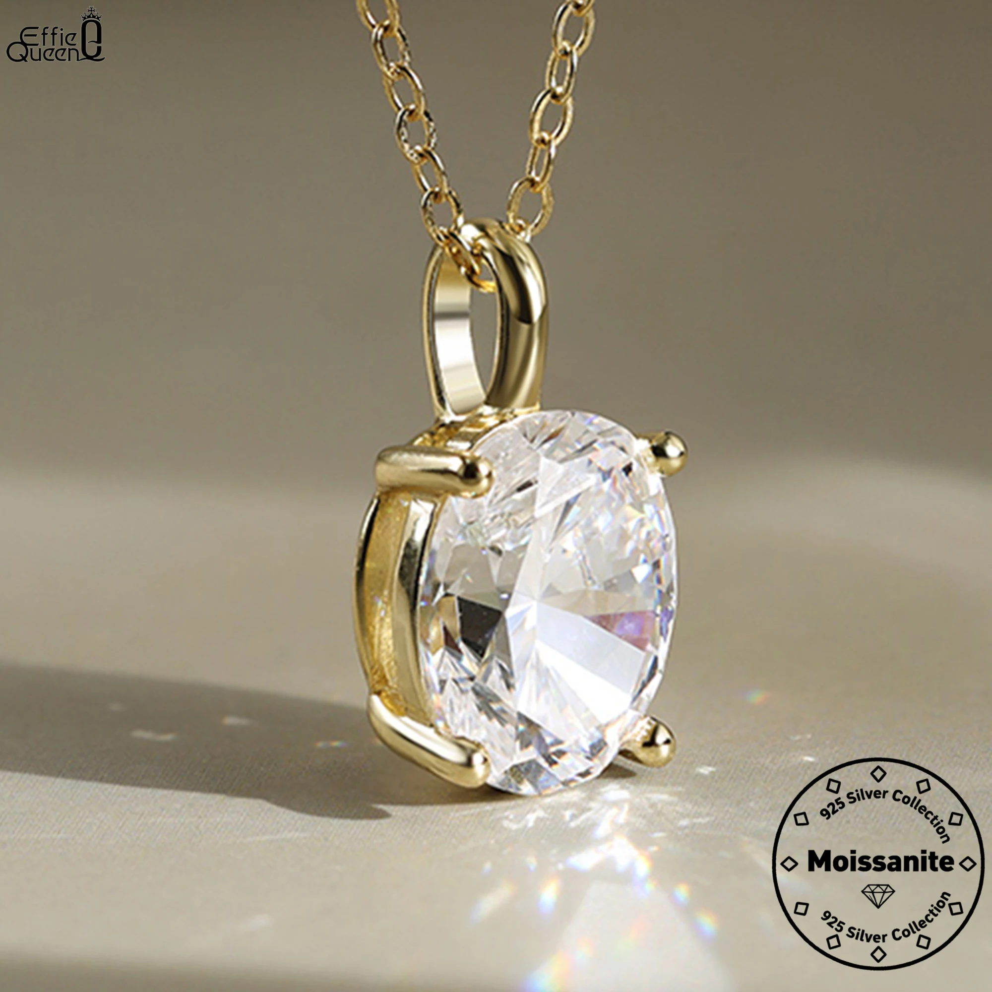 

Ожерелье с подвеской из муассанита EFFIE QUEEN 1/2/3CT овальной огранки, 100% серебро S925, 14-каратное золото, круглая D VVS1, бриллиантовая цепочка на шею, вечерние MON03