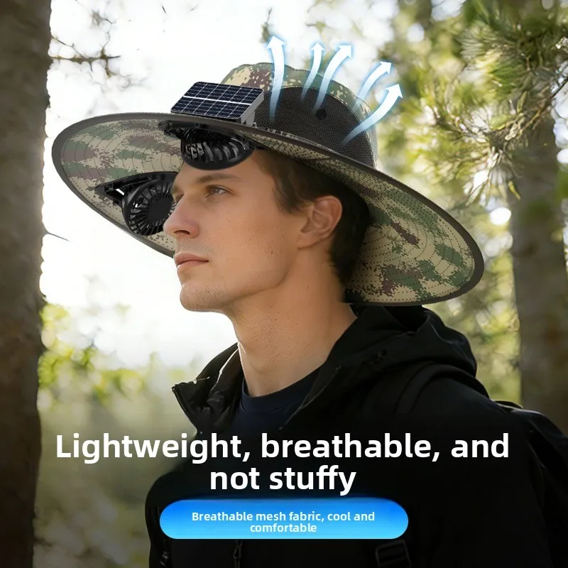 Solar Fan Hat for Outdoor Work Summer UV Protection Fishing Cap Lightweight Bucket Hat for Garden Hands Free Sun Shade Headwear view 3