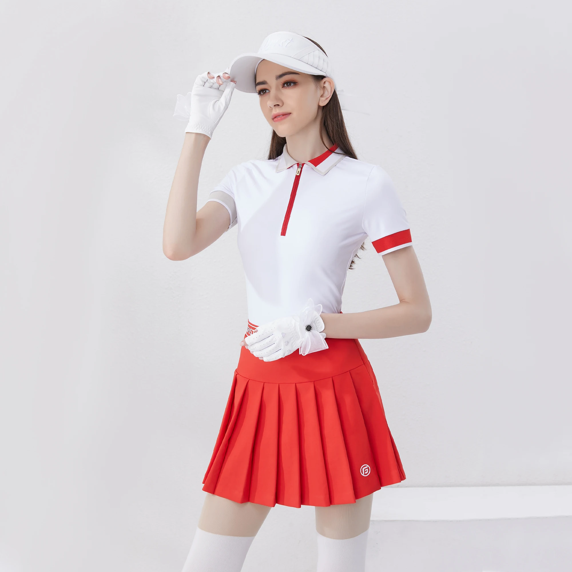 Golfista Golf Damska letnia koszulka polo z zamkiem błyskawicznym Slim Fit Rozciągliwa, szybkoschnąca damska koszulka tenisowa Plisowana spódnica