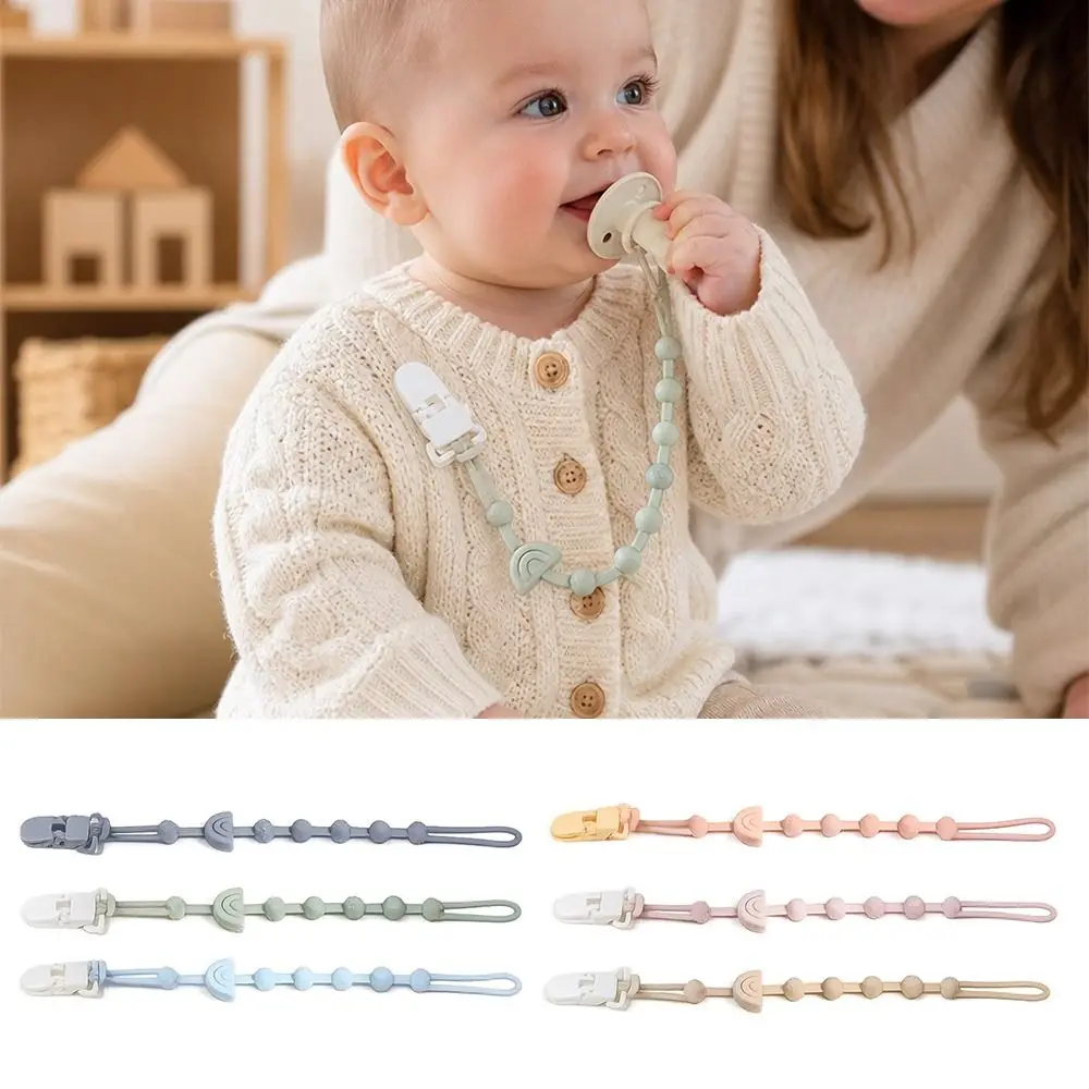 BPA Free Silicone Pacifier Chain Solid Color Universal Fit Baby Pacifier Clip Anti-Lost Teething Chain Toy Newborn Infant Baby