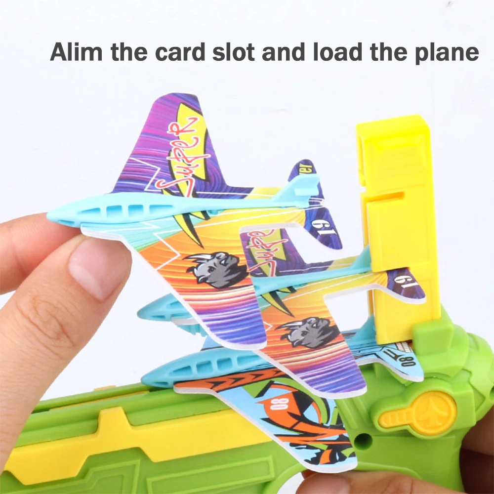 Outdoor Toys Continuous Airplane Launch Gun Flying Foam Airplane Catapult Gun Children Glider Airplane Boys\' Favorite