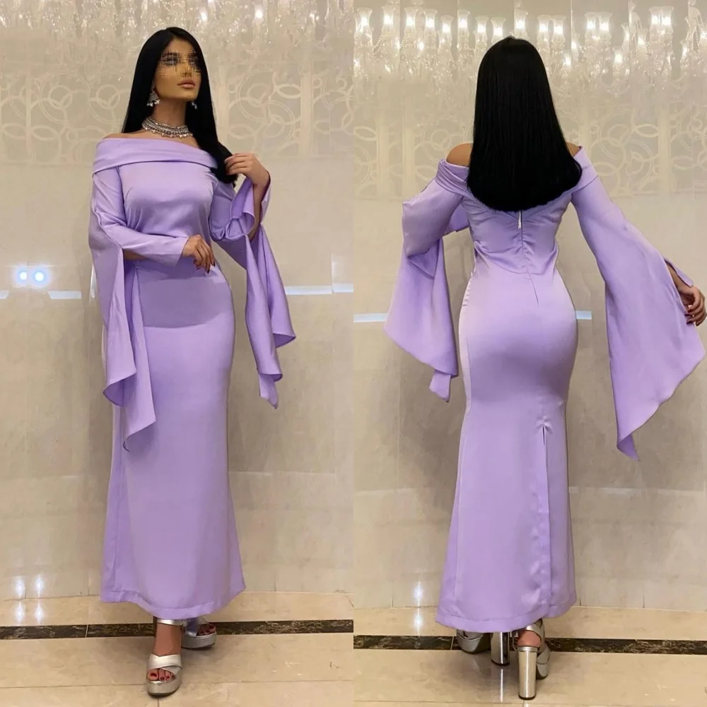 Customized Evening  Ball  Saudi Arabia  Jersey Ruched Formal  Sheath Boat Neck Bespoke Occasion Gown Midi es 