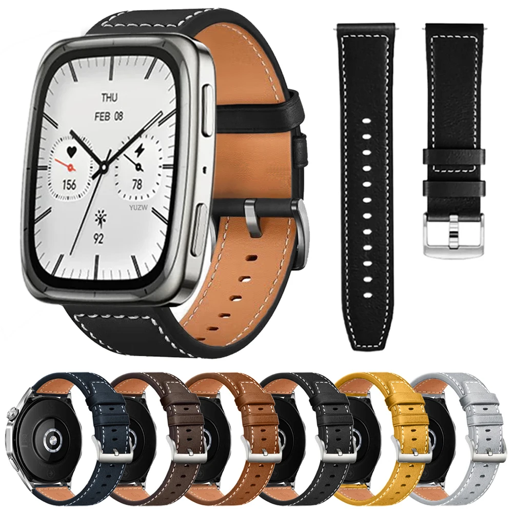 22/20 mm Lederarmband für Amazfit Active 2 Square/GTR 42 mm 47 mm/GTR3 Pro/GTS4 Mini-Armband für Amazfit Bip 6/5/3/BALANCE 2 Band