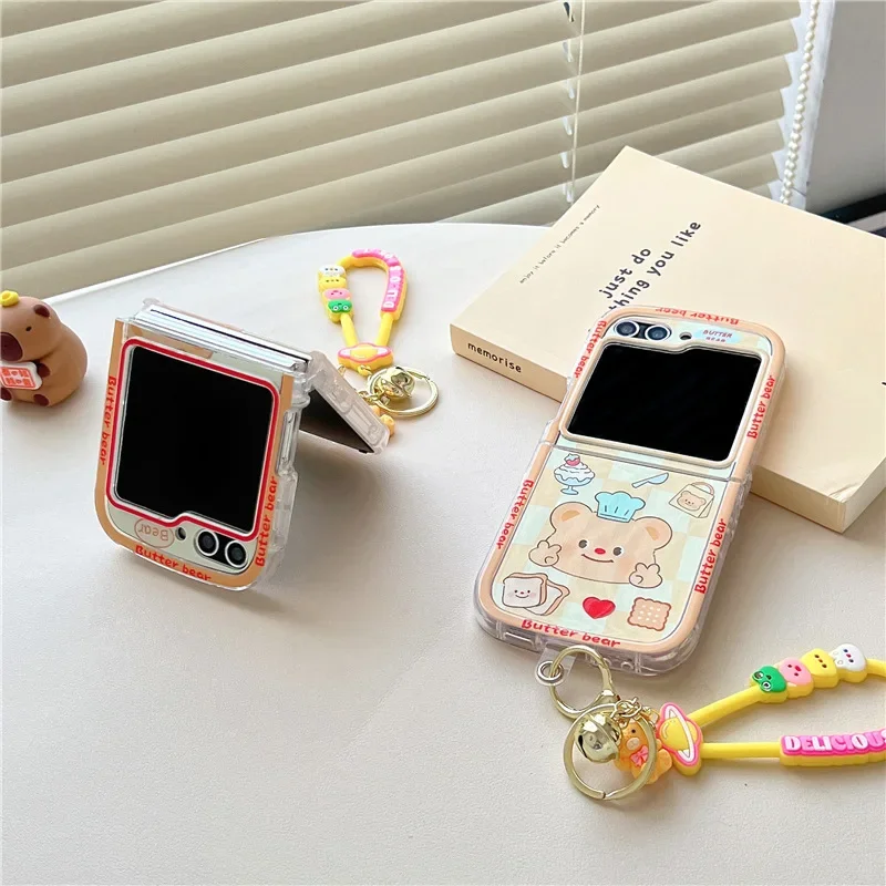 เคสโทรศัพท์ลายหมีสีเหลืองน่ารักสำหรับ Samsung Galaxy Z flip 6 5 4 3ฝาหลังป้องกันสำหรับ ZFlip4 ZFlip5 ZFlip6เคสผิวนอก