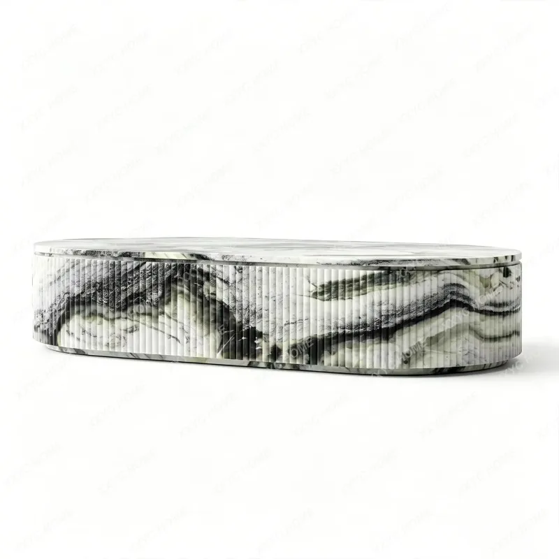 XXAdvanced natural green marble oval coffee table living room sofa coffee table tea table customization