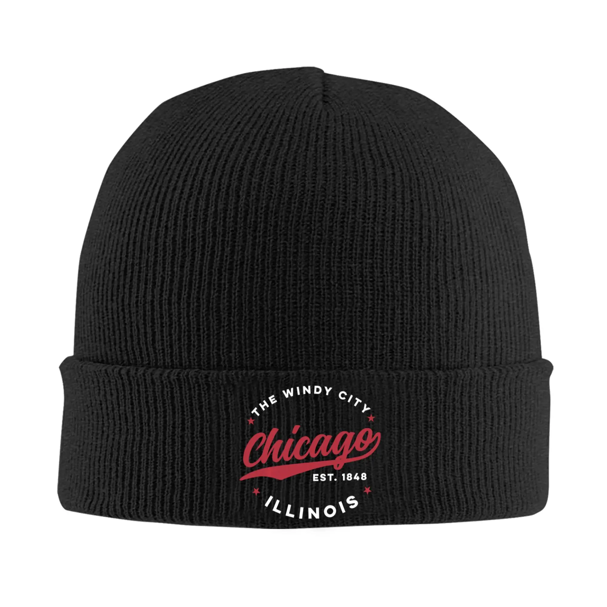 Vintage Chicago Windy City Illinois America Knitted Hats Autumn Winter Beanies Street Souvenir Caps Men Women Acrylic Skullcap