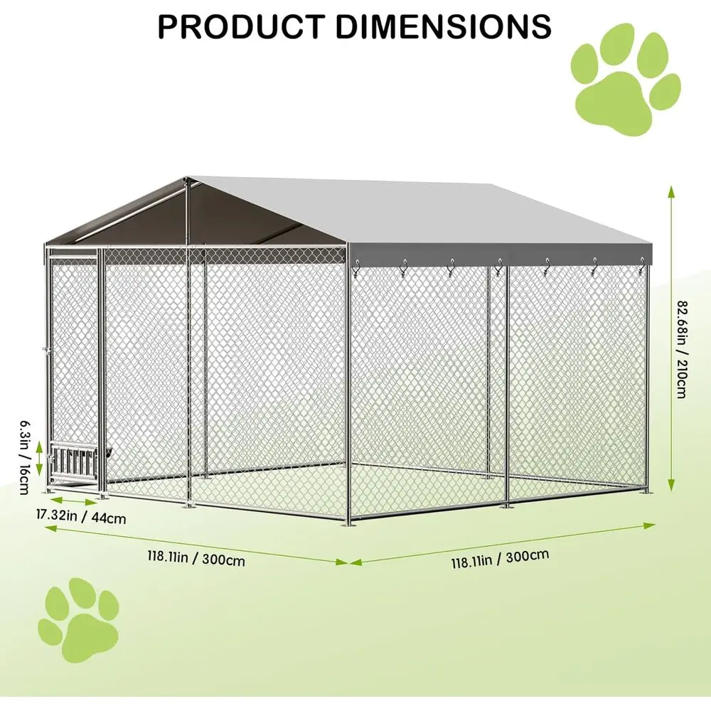 Heavy-Duty 10x10 Metal Dog Cage with Waterproof Cover, Secure Lockable Door for Outdoor Kennels