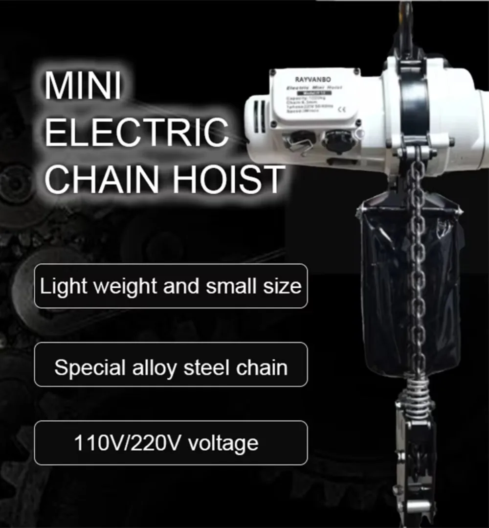 New Single Phase Light Weight 250kg 500kg 1000kg Mini Electric Chain Hoist Metal for Hotels with Good