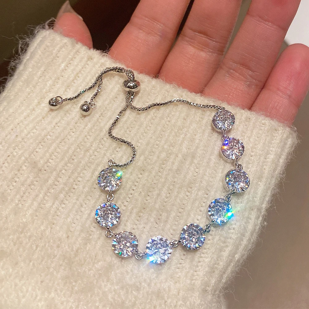 

Fashion Bracelet For Women Plated 14K Real Gold Transparent Zircon AAA Quality Silver Color Bling Rhinestone Bracelet Jewelry