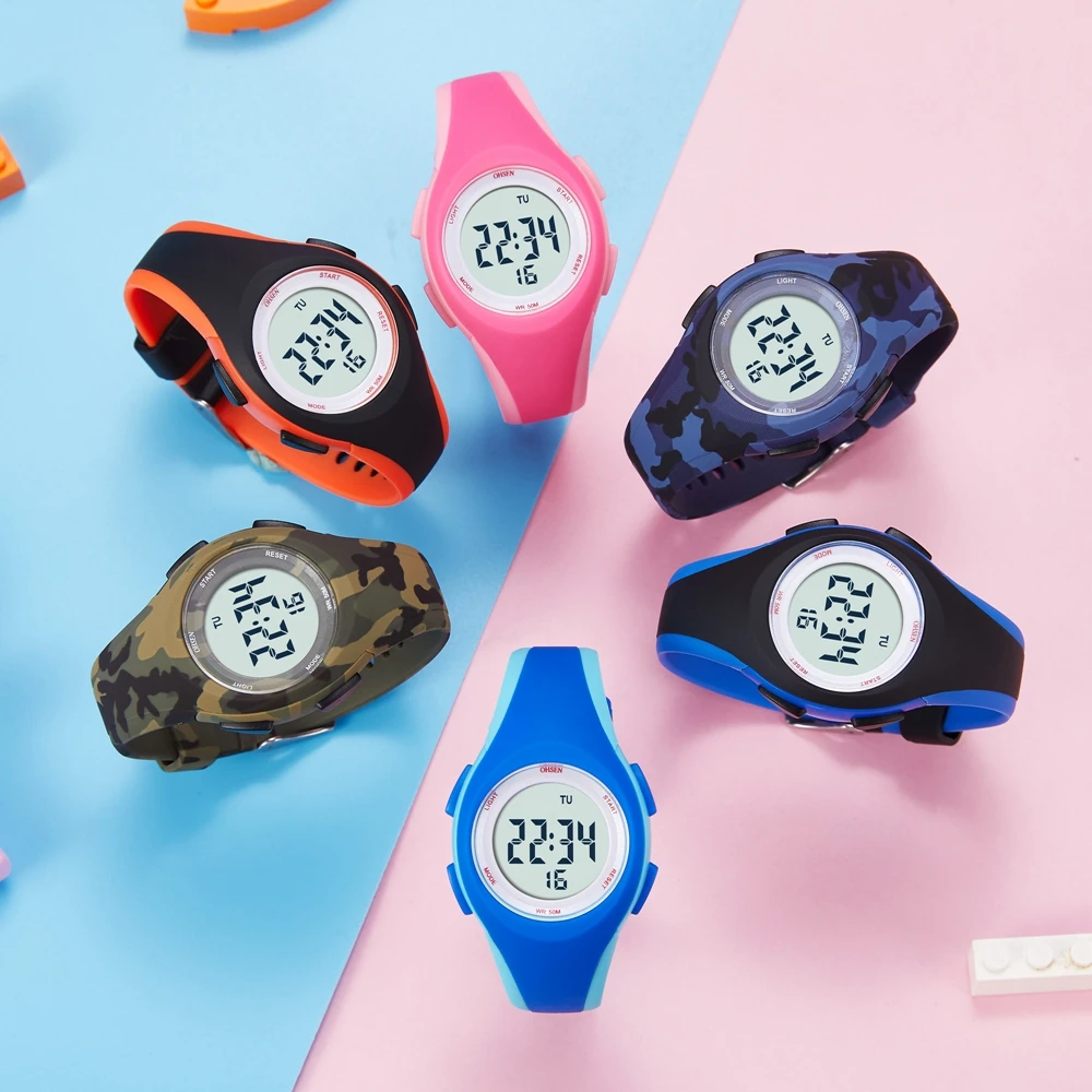 OHSEN Digitaluhren für Kinder, Jungen, Mädchen, Armee, Sport, 50 m wasserdicht, LED-Armbanduhr, Alarm, Stoppuhr, elektronische Kinderuhr