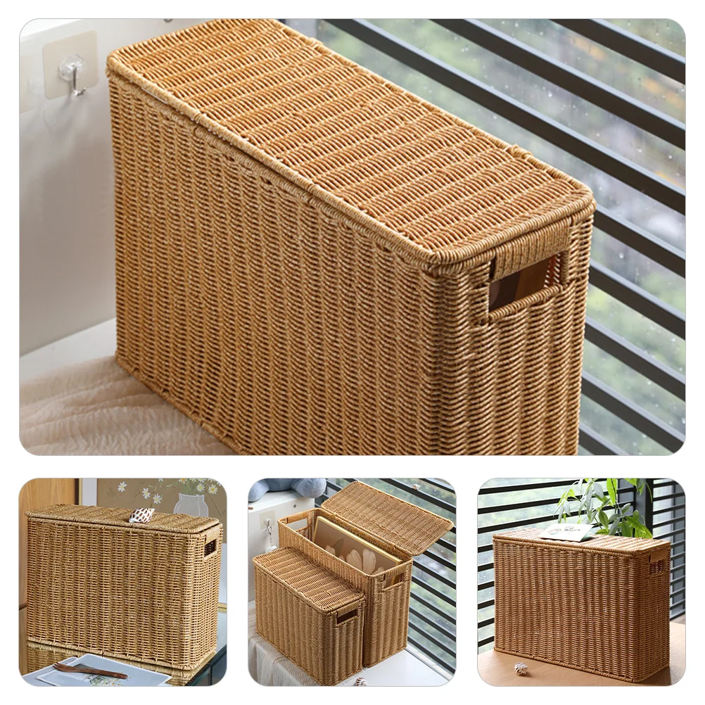 Narrow and Tall Storage Box with Lid Basket Handle Trash Can Garbage Bin Toys Picnic Fruits Bohemian Baskets Sundries