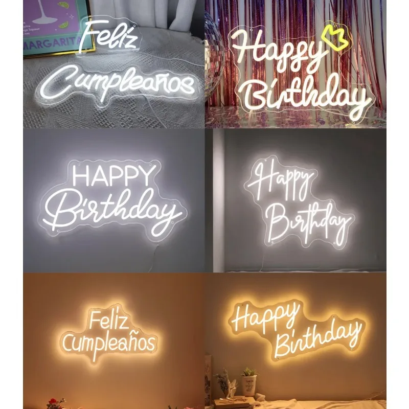 

Happy Birthday Neon Sign Dimmable LED Hanging Light Party Lighting for birthday Celebration Backdrop Family Gathering Decor