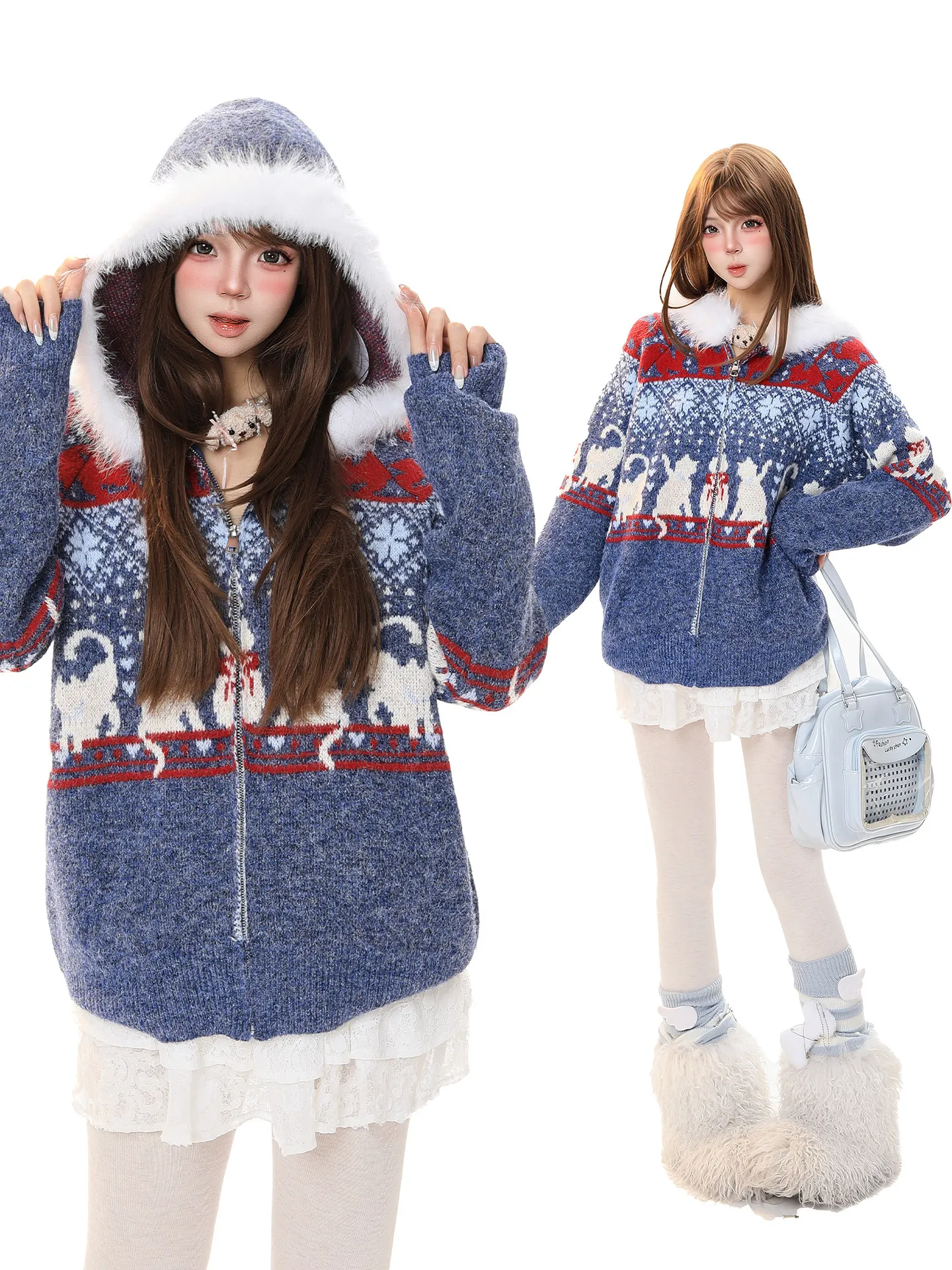 

Women's Oversized Knitted Hat Sweater Coat Sweet Versatile Soft Loose Beautiful Casual Sle Long Sve Zipper Closure