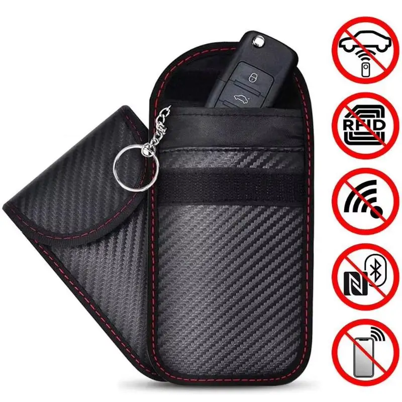 Bag For Key Fob Cage Protector Car RFID Signal Blocking Key Fob Protector Anti-Theft Pouch Double-Layers Of Carbon Fiber Key Bag view 2