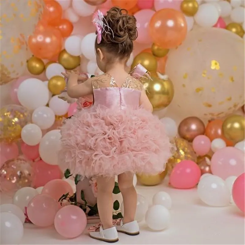 Schöne rosa Baby Blumen mädchen Kleid erste Geburtstags kleid Prinzessin geschwollen feiern Feier Party Kinder Kleidung für Fotoshootings