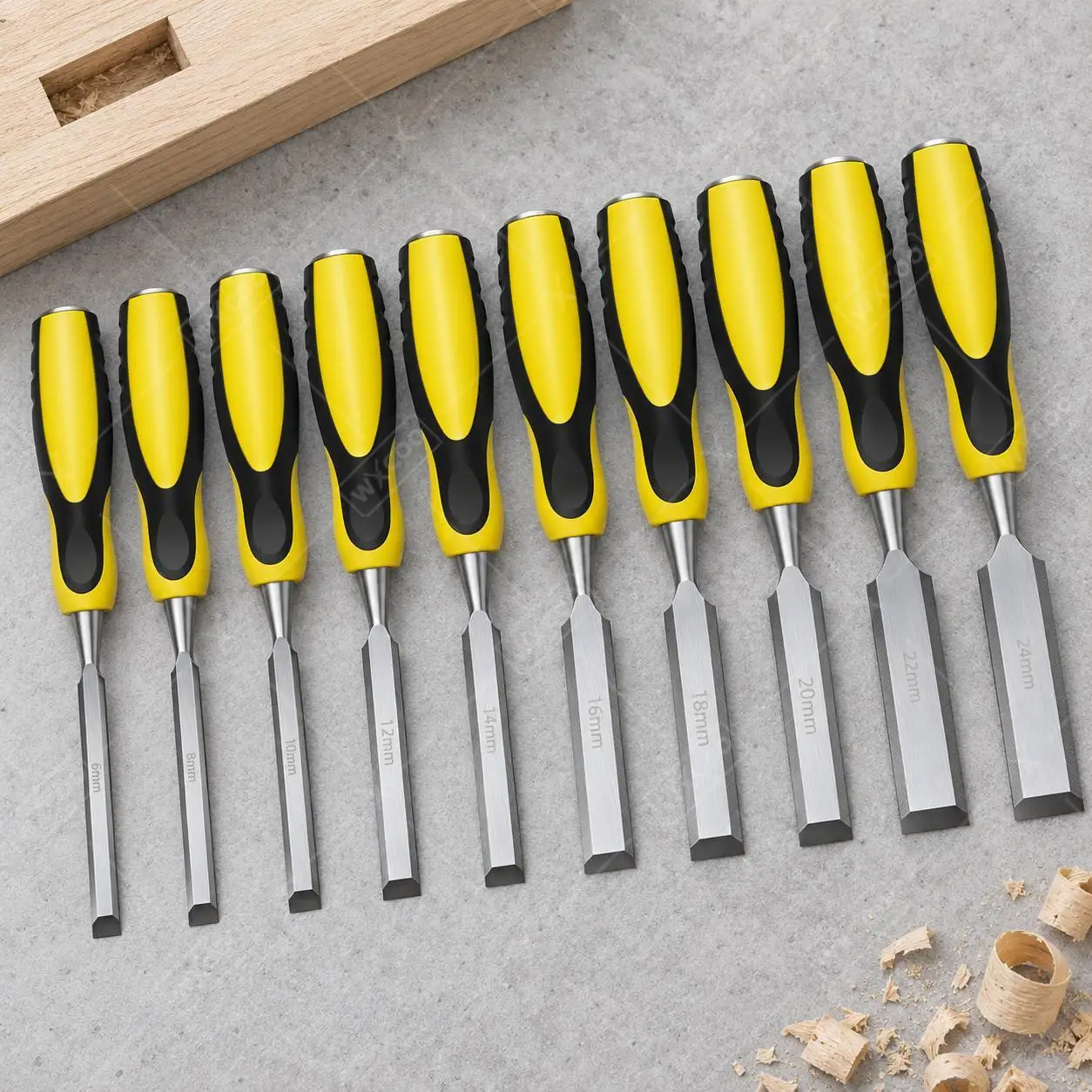 WXCOO Professional 6mm To 24mm Flat Wood Chisel Set Sharp Beveled Steel Woodworking DIY Ergonomic Handle Woodcut Carving Tools