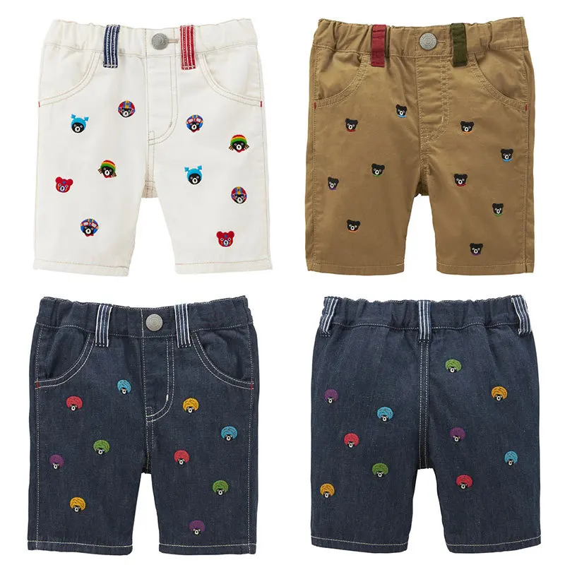 

2025 Cotton Cute Summer New Boys' Cartoon Explosion Head Black Bear Embroidered Shorts, Quarter Pants