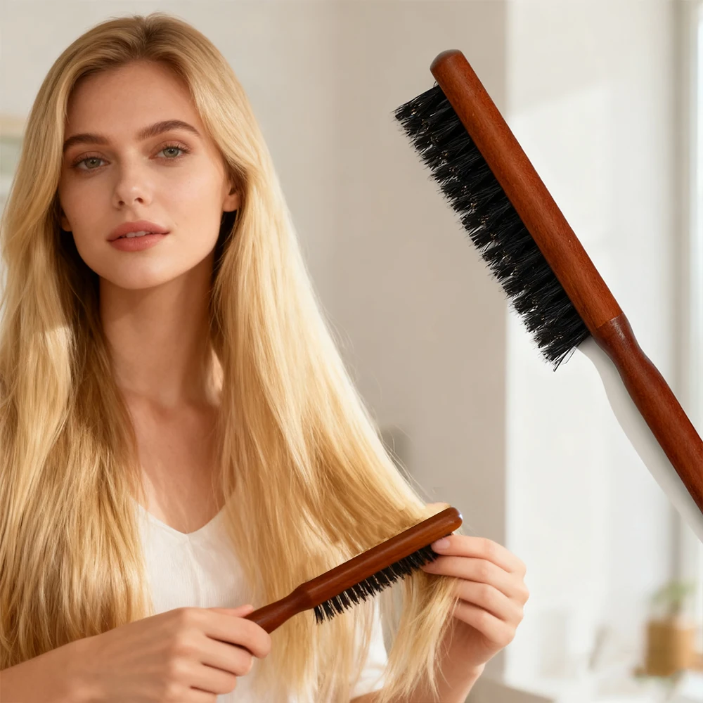 

Natural Boar Bristle Hair Fluffy Comb Wood Handle Hair Brush Anti-static Barber Hair Comb Scalp Massage Hairdresser Styling Tool