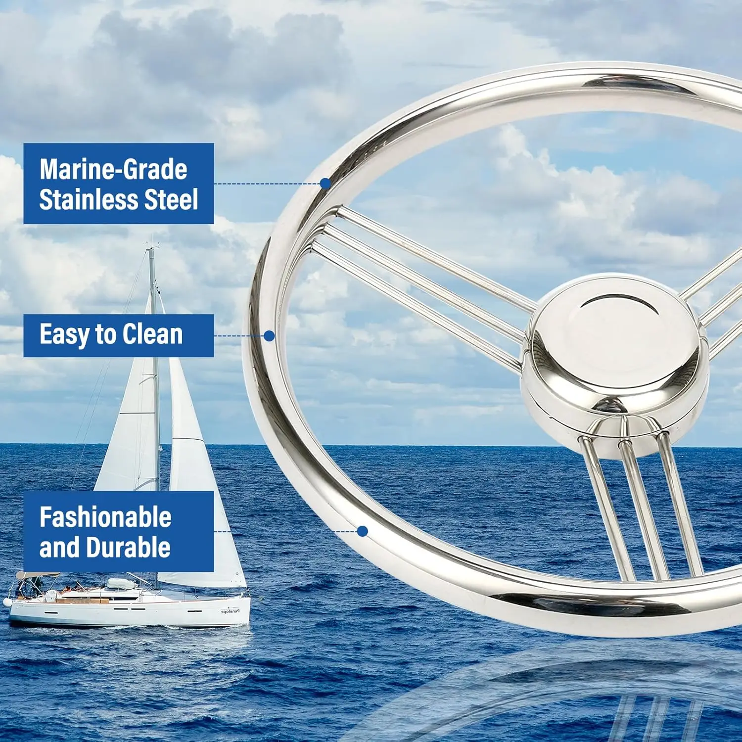 13.5 Inches 9 Spoke Stainless Boat Steering Wheel - 10 Degree For Marine Yatch Boat