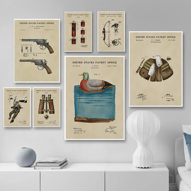 Classic Hunting Rifle Gun Poster Compound Bow Poster Club Office Prints Canvas Painting Wall Art Pictures Home Living Room Decor