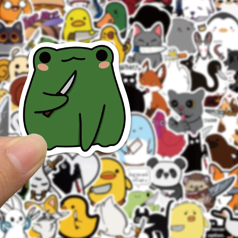 60PCS Cartoon Animal with Knife Cute Stickers Funny Duck Frog Cat Decal Kid Toy Gift DIY Fridge Luggage Skateboard Car Sticker