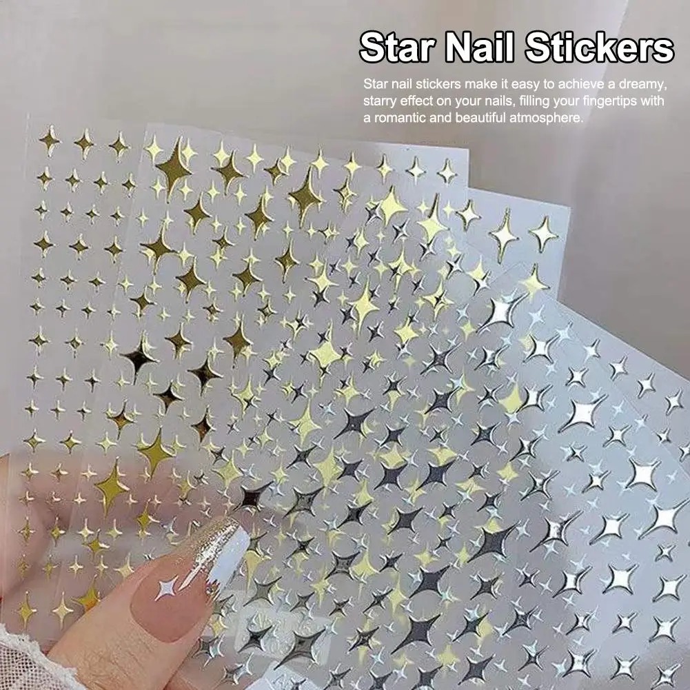 Pegatinas adhesivas para uñas, accesorios de decoración de estrellas, estrellas luminosas, 3d, doradas y bonitas, plateadas, coreanas, T1n7