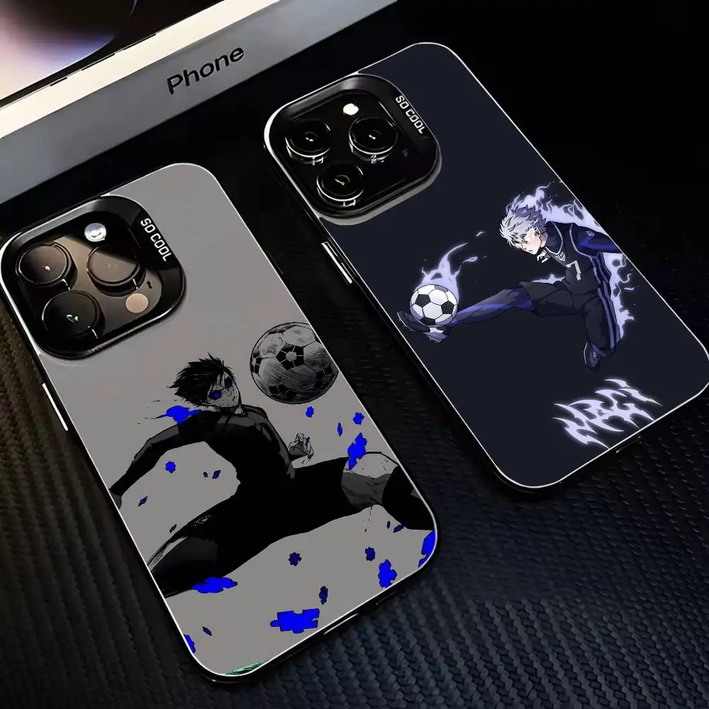 حافظة هاتف Anime The B-Blue L-Lock لهاتف iPhone 16,15,14,13,12,11,Mini,Pro,MAX غطاء أسود غير لامع مقاوم للصدمات