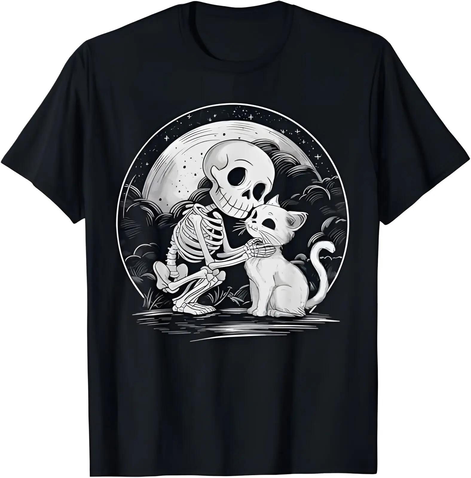 Skeleton Cat Skeleton Kitten Cute Gothic Halloween Pattern T-shirt