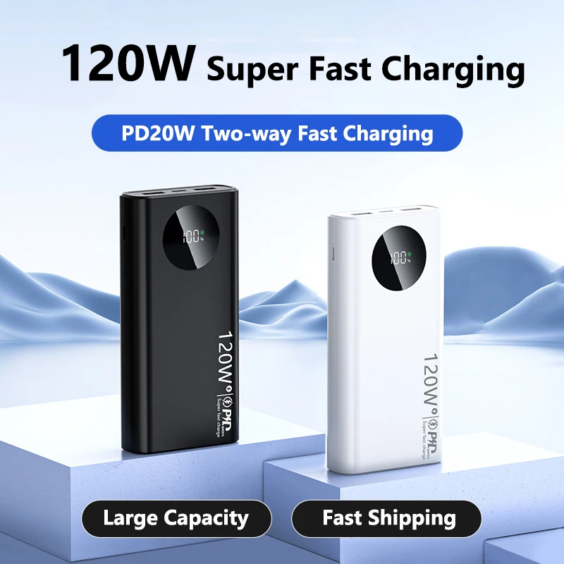 

Внешний аккумулятор 120 Вт, 20000 мАч, быстрая зарядка, портативное зарядное устройство с цифровым дисплеем, высокая емкость, для iPhone, Samsung, Huawei, Xiaomi