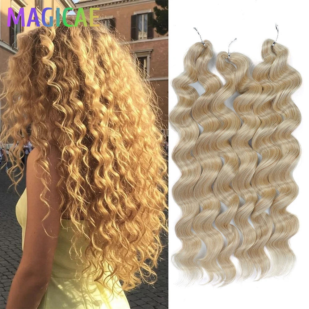 

Анна, 3 шт., 28 дюймов, 300 грамм, свободные глубокие вязанные крючком косы, омбре, коричневый, 24J, светлые, высокотемпературные синтетические вьющиеся волосы