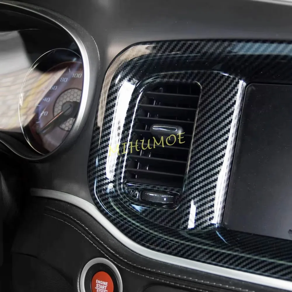 مركز التحكم الأوسط تنفيس الهواء يغطي ل 2015-2023 دودج شاحن الملحقات ألياف الكربون الداخلية ملصق LHD #2