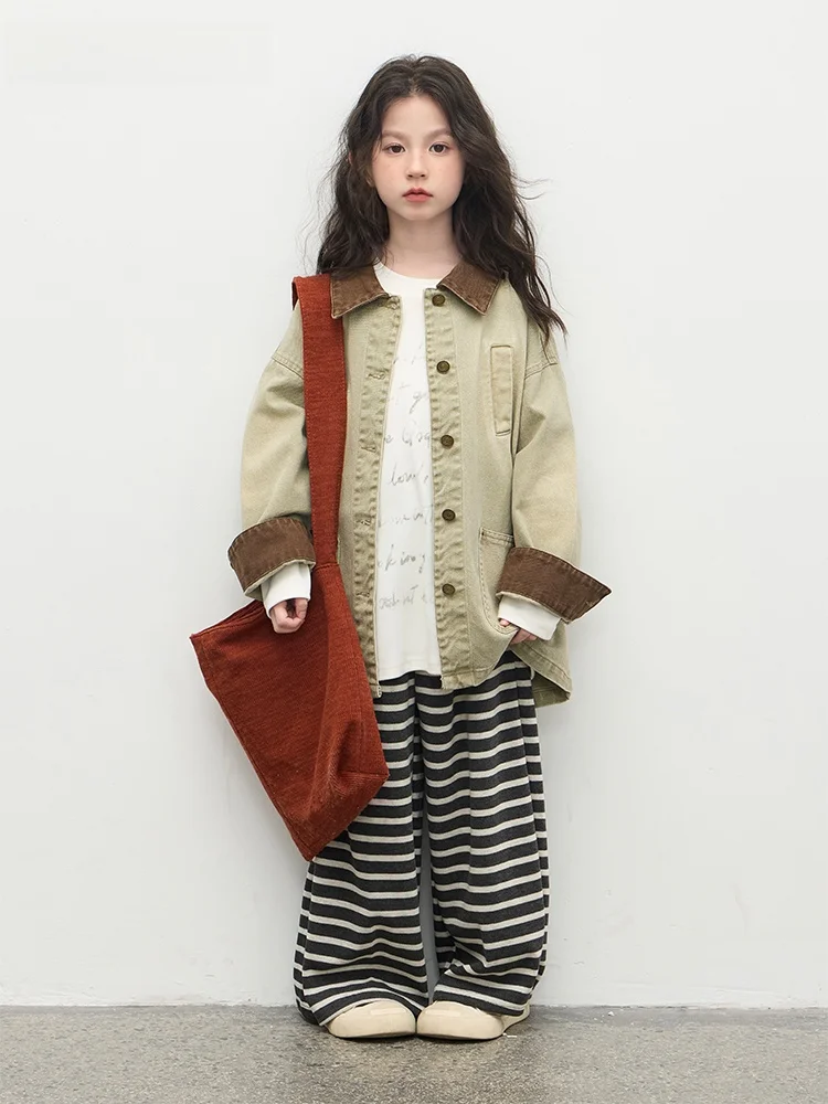 seby-girls-retro-waed-denim-jaet-korean-sle-children-trendy-mid-length-coat-pure-color-button-closure-long-sve-coat