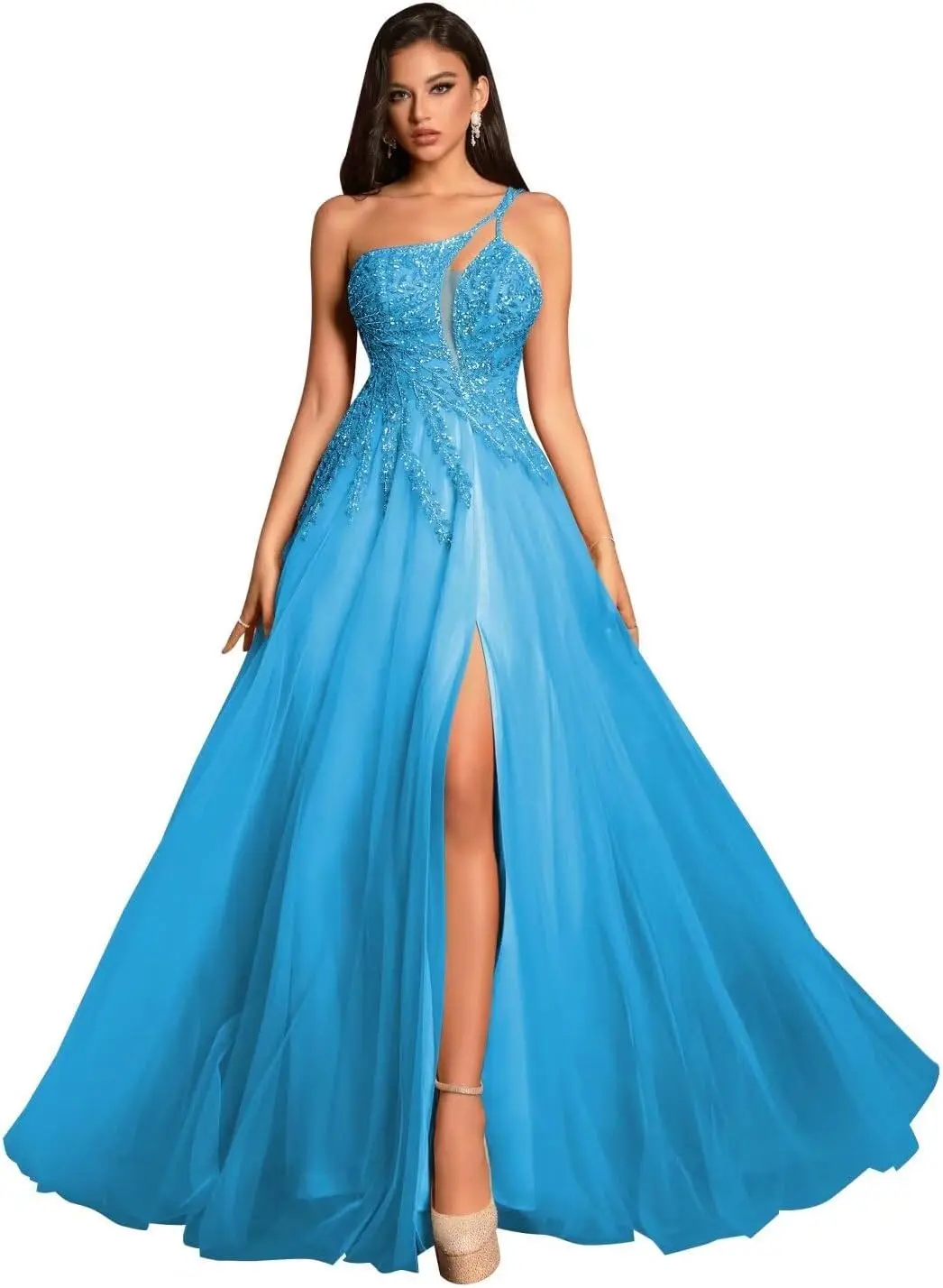 

Выпускные платья Тюлевые платья для выпускного вечера с бисером 2025 с карманами на тонких бретельках Вечерние платья с разрезом Вечерние платья