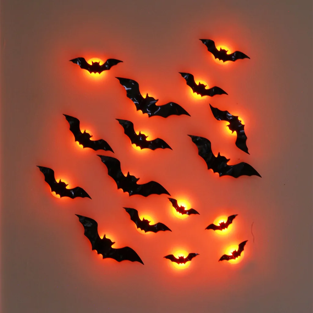 New 16Pcs Halloween LED Bats Light Wall Stickers 3D Luminous Bats Halloween Glowing Wall Sticker for DIY Home Party Decoration