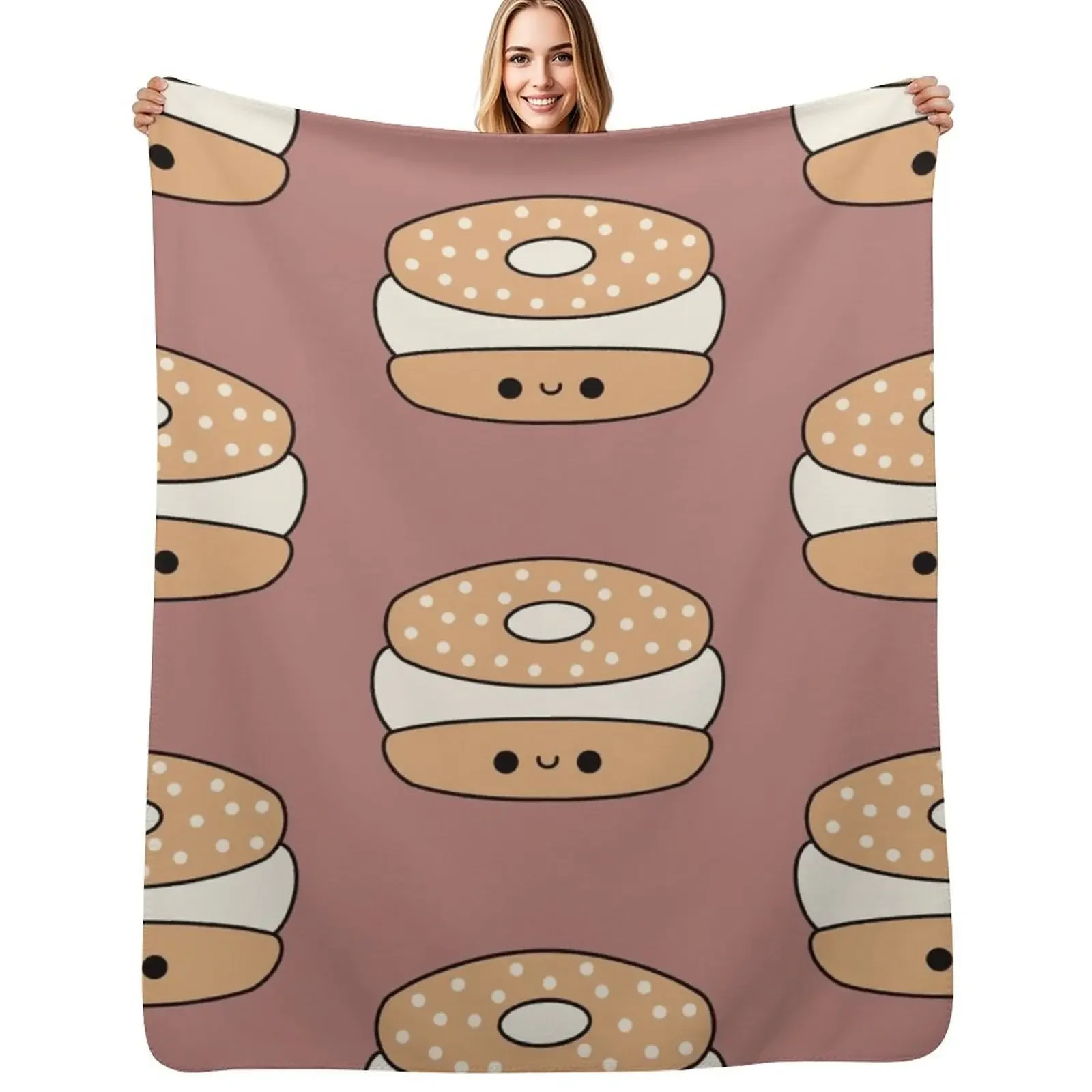 

Cute Kawaii Cream Cheese Bagel Throw Blanket Cute Plush Decorative Throw Flannels Blanket