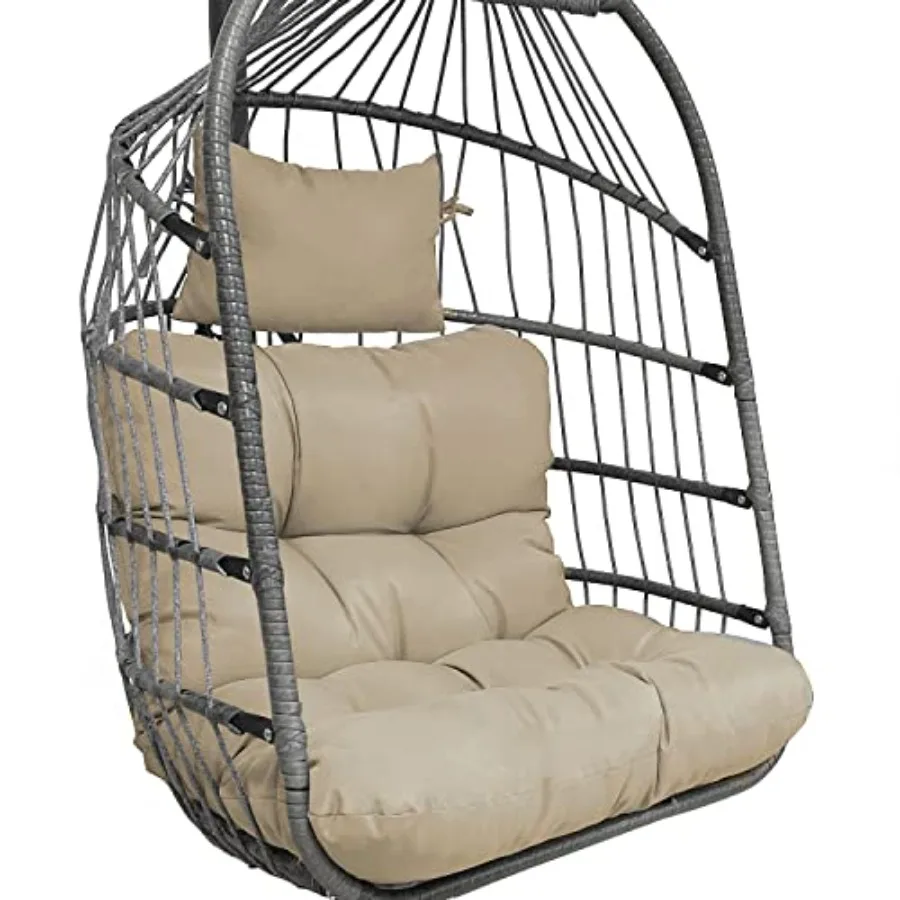 

Outdoor Hanging Egg Chair Cushion, Water-Resistant Polyester Fabric, Beige, Tufted Design with Integrated Headrest Pillow for S