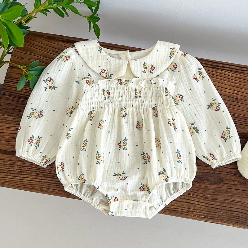 

0-24M Children Clothing Toddler Baby Girl Bodysuits Long Sleeved Cotton Floral Printing Autumn Spring Infant Baby Girls Jumpsuit